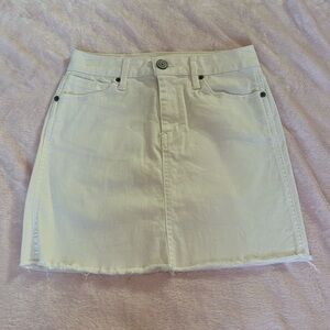 Denim White Skirt with Frayed Hem